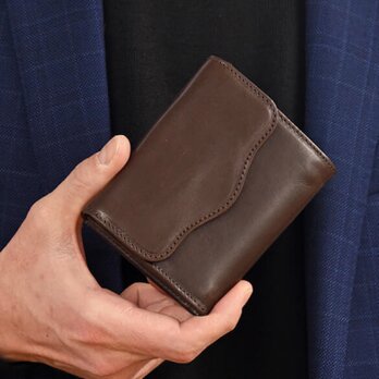 【スキミング防止機能付き】二つ折り財布 レディース イタリアンレザー 本革 ミニ財布 ダークブラウン TOW010の画像