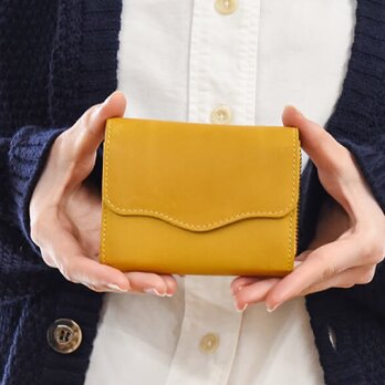 【スキミング防止機能付き】二つ折り財布 レディース イタリアンレザー 本革 ミニ財布 イエロー TOW010の画像