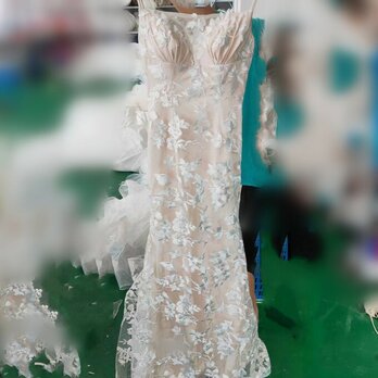 美品！ウェディングドレス キャミソール オフ 3D立体レース刺繍 2次会 前撮り 花嫁 挙式の画像
