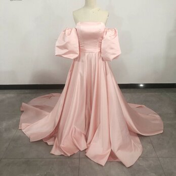 大好評中！ライトピンク カラードレス 編み上げ 華やかなトレーン プリンセスライン /結婚式披露の画像