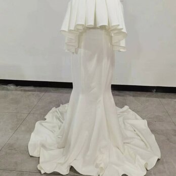 ソフトマーメイド ホワイト ウエディングドレス オフショルダー ロングトレーン 2次会 前撮り 花嫁 挙式の画像