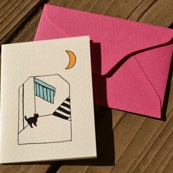 封筒付カード 黒猫散歩(階段) 2セットの画像