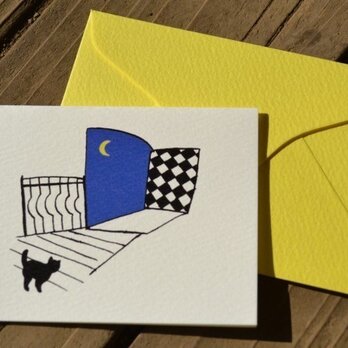 封筒付カード 黒猫散歩(窓) 2セットの画像