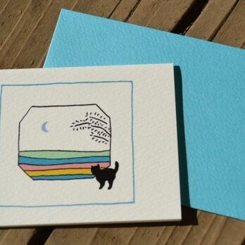 封筒付カード 黒猫散歩(海) 2セットの画像