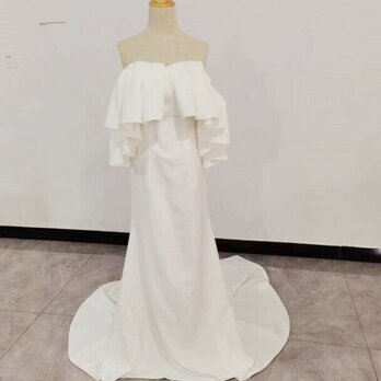 エレガント ホワイト ウエディングドレス ドロップショルダー 2次会 前撮り 花嫁 挙式の画像