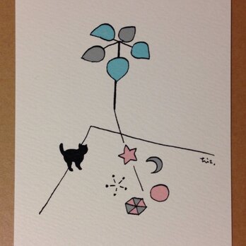 ポストカード 黒猫散歩(葉っぱ) 2枚の画像