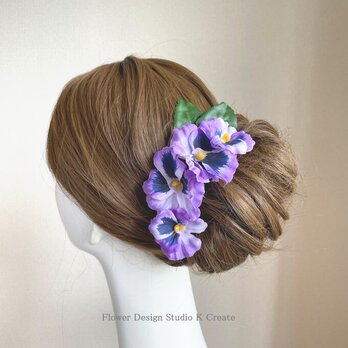 パンジーと葉っぱのヘッドドレス（6本セット） 結婚式　パンジー　ウェディング　パープル　紫の画像