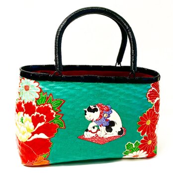 一閑張りバッグ中袋付き　『新・猫と花シリーズ』　浮世絵仕上げの画像