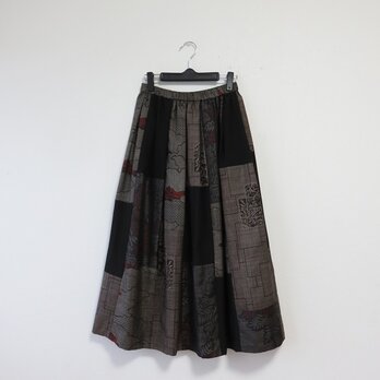＊アンティーク着物＊泥大島紬のパッチスカート（５マルキ、裏地付き）の画像