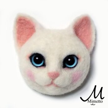 猫顔ブローチ(白猫)（受注制作品）の画像