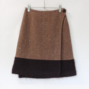 ツイード 巻きスカート ラップスカート ウール イタリア シャギー イギリス モカ×ブラウンの画像