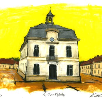 風景画 パリ 版画「オーヴェル=シュル=オワーズの町役場」の画像