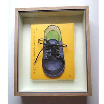 立体的な革靴の水彩絵画 アート 原画 額装 ペン画の画像