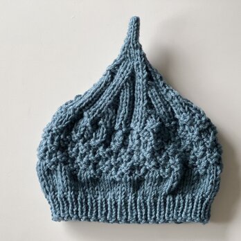 数量限定！手編みウールどんぐりニット帽子　ステルブルーの画像