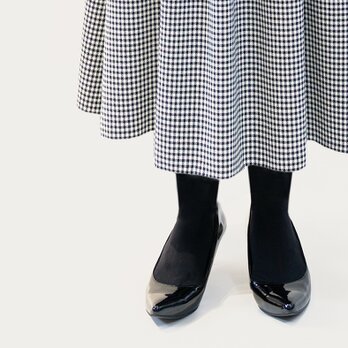 大人のギンガムチェック 黒 白 ポリエステル ロングスカート ●AGNES●