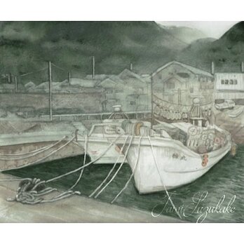 水彩画・原画「漁港・越前海岸」の画像