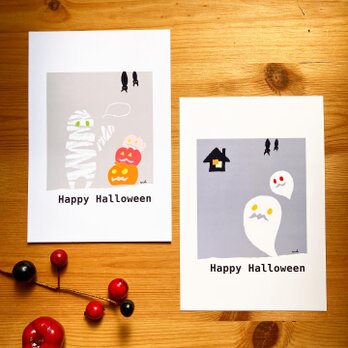 【ハロウィン 】絵本みたいなミイラとおばけとかぼちゃのポストカード【ポストカード】の画像