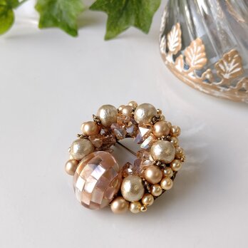 mosaic shell & pearl brooch 【champagne gold】の画像