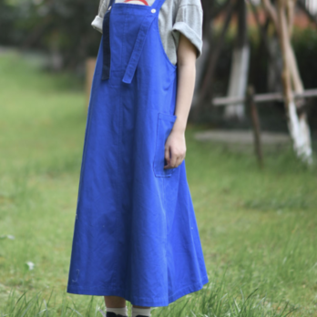 ストラップドレス ワンピース レディース コットン ブルーの画像