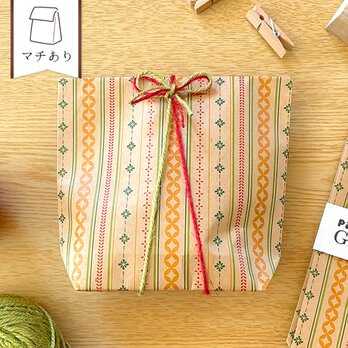 和レトロ模様のギフトバッグ〈5枚入〉マチあり紙袋 ペーパーバッグ ラッピング クリスマスギフト 和風 モダン おしゃれの画像