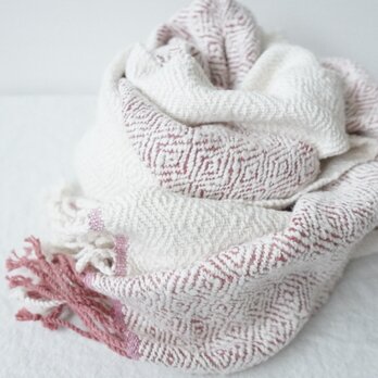 organic cotton shawl_handwoven/white and redの画像