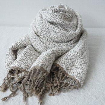 organic cotton shawl_handwoven/khaki and whiteの画像