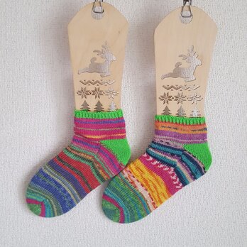 ウールの手編み靴下「初夏」の画像
