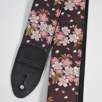 夜桜吹雪　帆布ギターストラップ　京都金襴