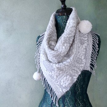手織り オーバーショット織 ポンポンマフラー Handwoven TMMS22144の画像