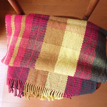 手織りひざ掛け  ウール糸をたっぷり使って暖かく、触り心地も柔らか♪の画像
