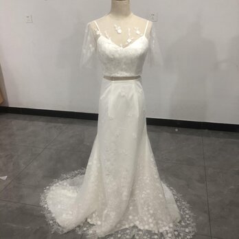 ウエディングドレス 二次会ドレス 3D立体レース刺繍 トップス+スカート 前撮り 花嫁 二次会 セパの画像