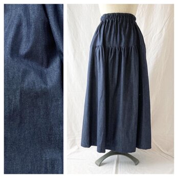 岡山デニムのティアードスカート（6オンス：インディゴ）の画像