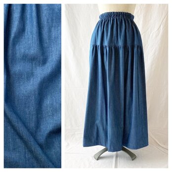岡山デニムのティアードスカート（6オンス：ブルー）の画像