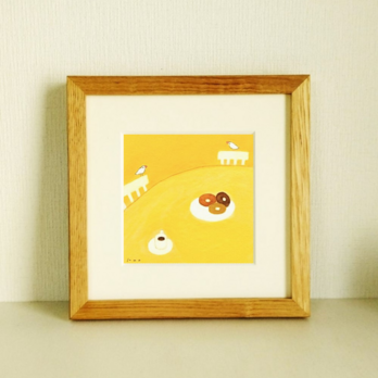 アレンジOKなオーダー制作｜原画「おしゃべりな午後」※木製額縁入り(18×18㎝フレーム）の画像