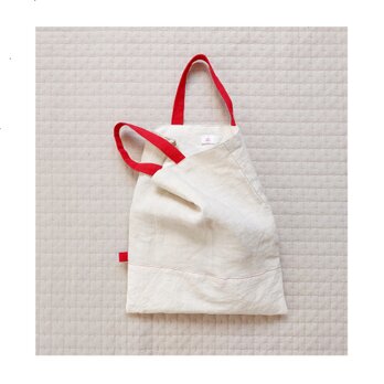 手提げbag + 巾着      赤 白の画像