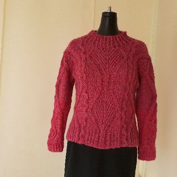 ローズ系模様編み袖グラディーションセーターの画像