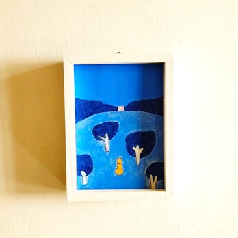 イラスト｜原画「夜空」 ※木製額縁入り（ポストカードサイズ）インテリアアート　水彩　犬の絵