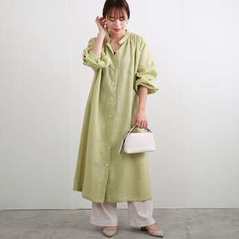 ドロップショルダー リネン シャツワンピース　ピスタチオ　0535PTの画像