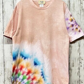 タイダイ染め Tシャツ　Lサイズ　曼荼羅　薄桜色　Hippies Dye HD17-11の画像
