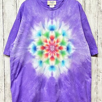 タイダイ染め　ビッグシルエット Tシャツ　Lサイズ　曼荼羅　パープル　 Hippies Dye HD17-12の画像