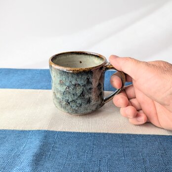 ブルーグリーンのマグカップ　　【手仕事　和　陶器　宇宙　コーヒーカップ】の画像