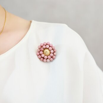 【ブローチ・大】ストロベリークリーム ピンクのアンティークレトロなお花の画像