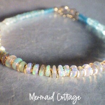 *14Kgf* Opal Ocean Ombre Bracelet　オパール＆アクアマリン＆アパタイト☆アジャスターの画像