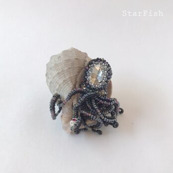 【タコ】蛸 Octopus ビーズ刺繍 ブローチ(D13)の画像