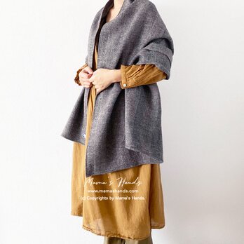 大きめ ヘリンボーン 織り ウール グレー 中厚 良品質 秋 冬 ストール ショールの画像
