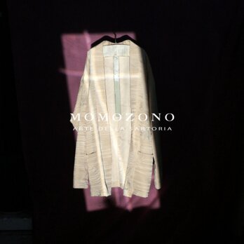 百合柄クリームピンク着物リメイクジャケット、バックベルト付きMOMOZONO originalの画像