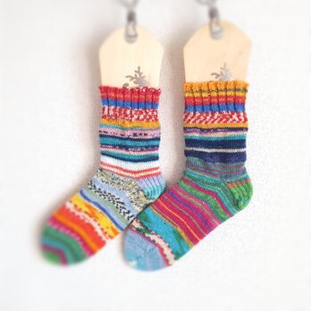 ウールの手編み靴下「湖畔」の画像