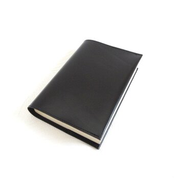 ゴートスキン・文庫本サイズ対応・一枚革のブックカバー・ブラック・0723の画像