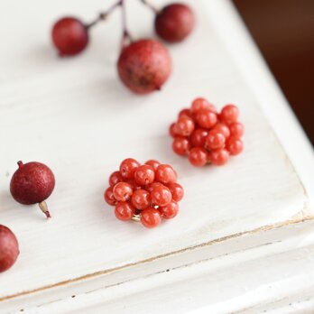 【ピアス】木苺ベリーな本赤珊瑚・還暦祝いにもの画像