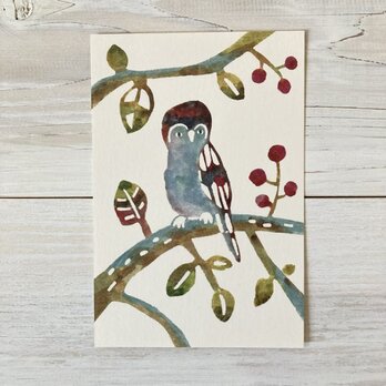 ポストカード2枚セット・型染め「フクロウのいる森」の画像